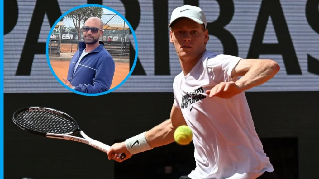 Jannik Sinner in azione durante il match contro Clement Tabur sul Philippe-Chatrier a Parigi