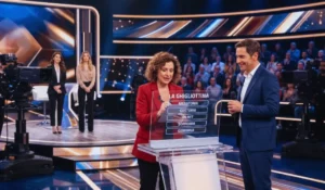 Pier Silvio Berlusconi durante l'evento Mediaset la sera dopo l'incidente.