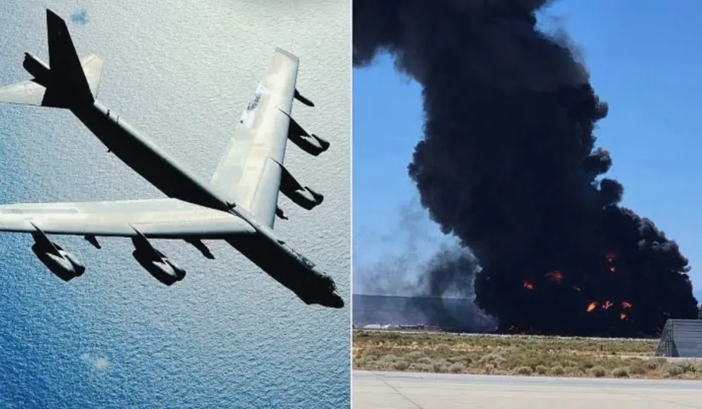 Mezzi di soccorso sul luogo del crash del B-52 a Edwards AFB