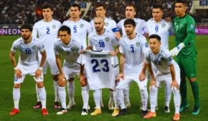 Giocatori della nazionale Uzbekistan durante un match di qualificazione