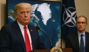 Donald Trump durante discorso sulla Groenlandia e sicurezza nazionale nell’Artico