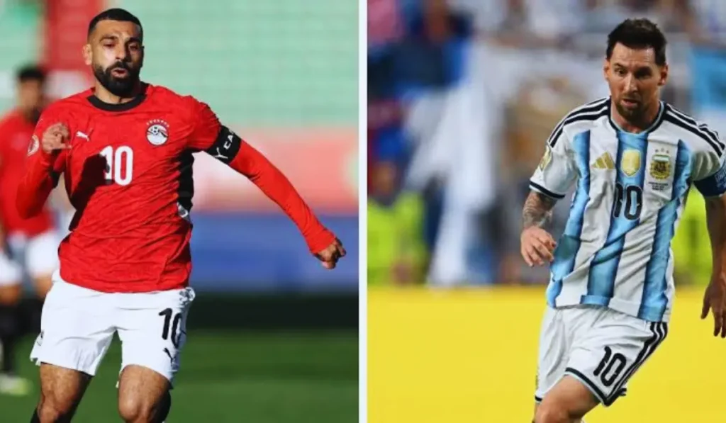 Mohamed Salah in azione con la maglia dell’Egitto ai Mondiali