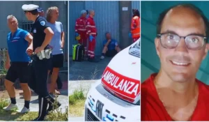 Paolo Belli sul luogo della tragedia in bicicletta