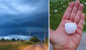 Chicchi di grandine sul suolo nella provincia di Brescia
