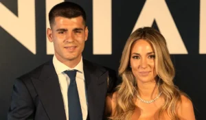 Alice Campello e Alvaro Morata mano nella mano sul red carpet alla presentazione La Plaza New a Madrid, sorridenti e uniti dopo la riconciliazione