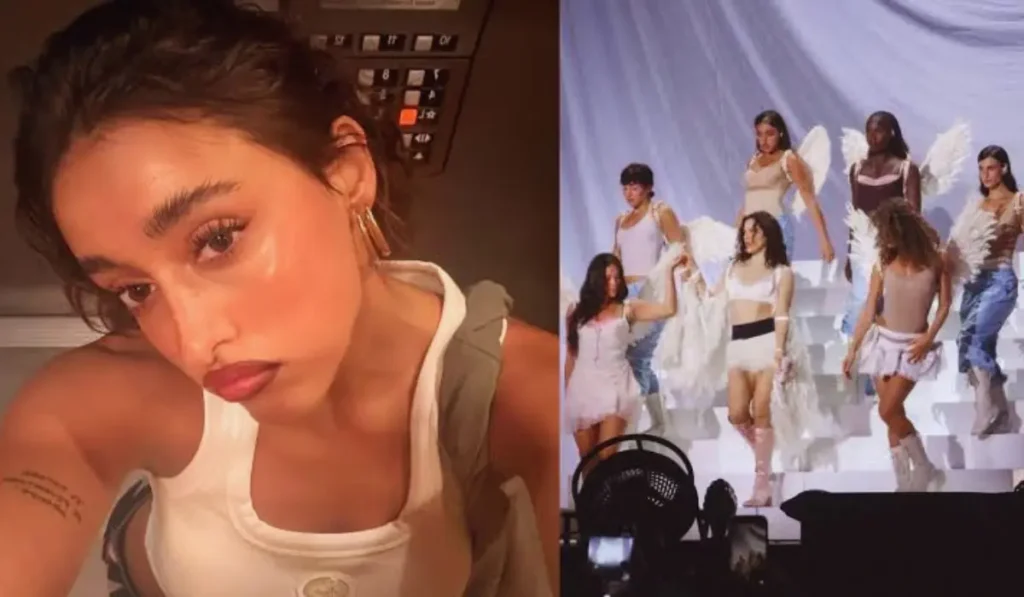 Giulia Stabile con espressione emozionata in performance live