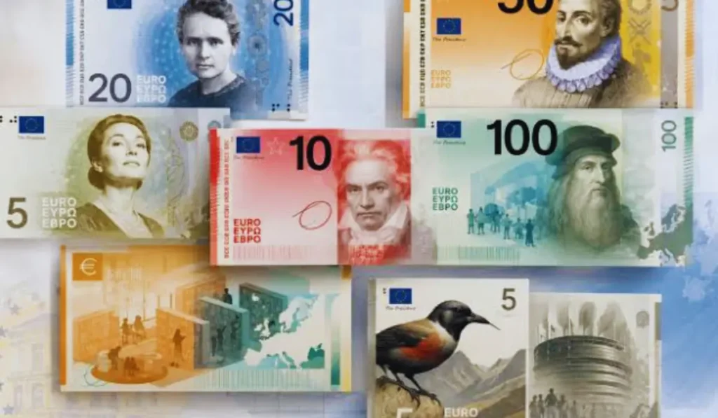 Dettaglio grafico di una proposta per le nuove banconote euro con temi europei
