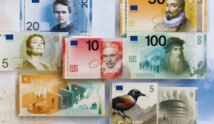 Dettaglio grafico di una proposta per le nuove banconote euro con temi europei