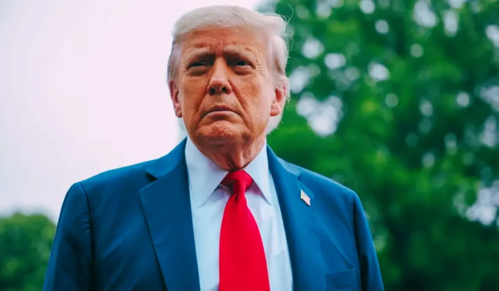 Donald Trump durante dichiarazione sulla crisi in Medio Oriente e minacce agli Houthi