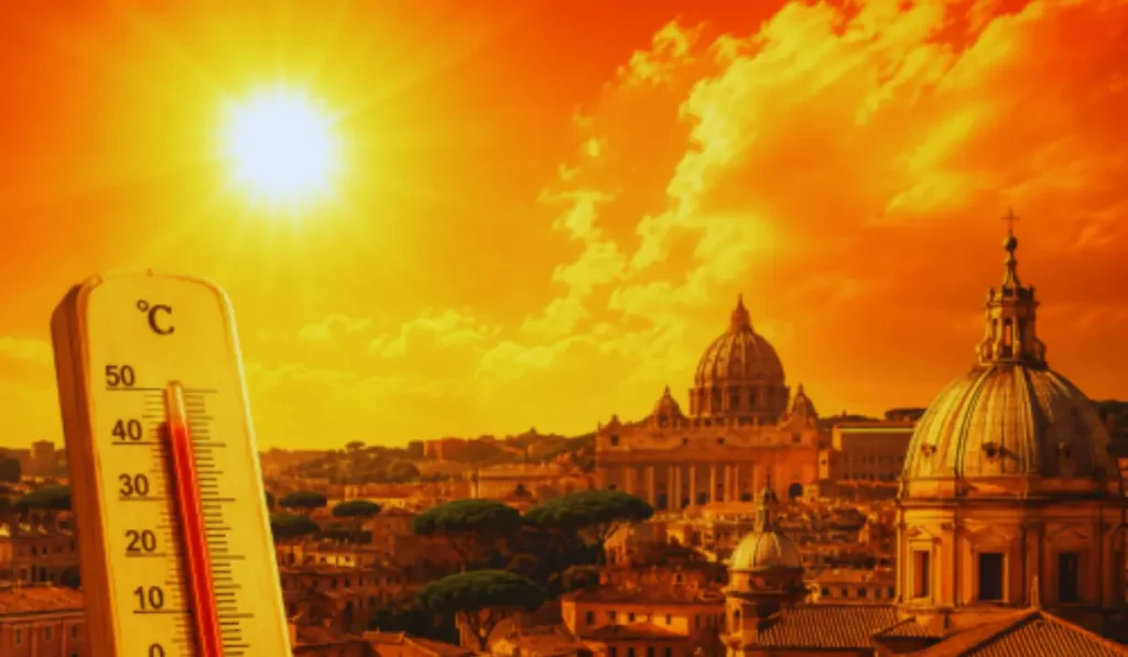 Termometro che segna temperature elevate in una città italiana durante l’ondata di caldo