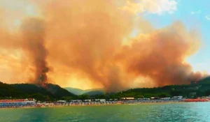Incendio a Peschici in Puglia durante le operazioni dei Vigili del Fuoco